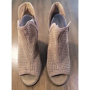 Lucky Brand Brown Laser Cut Western Open Toe High Heel Booties Sz 9M